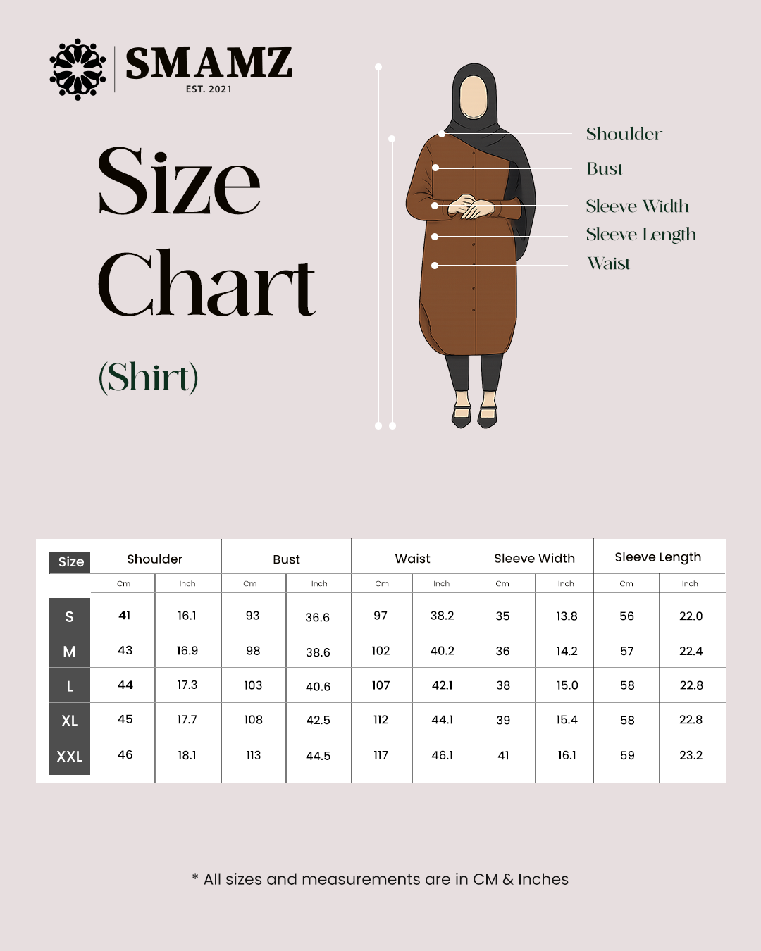 Modest Shirt Dress — size chart