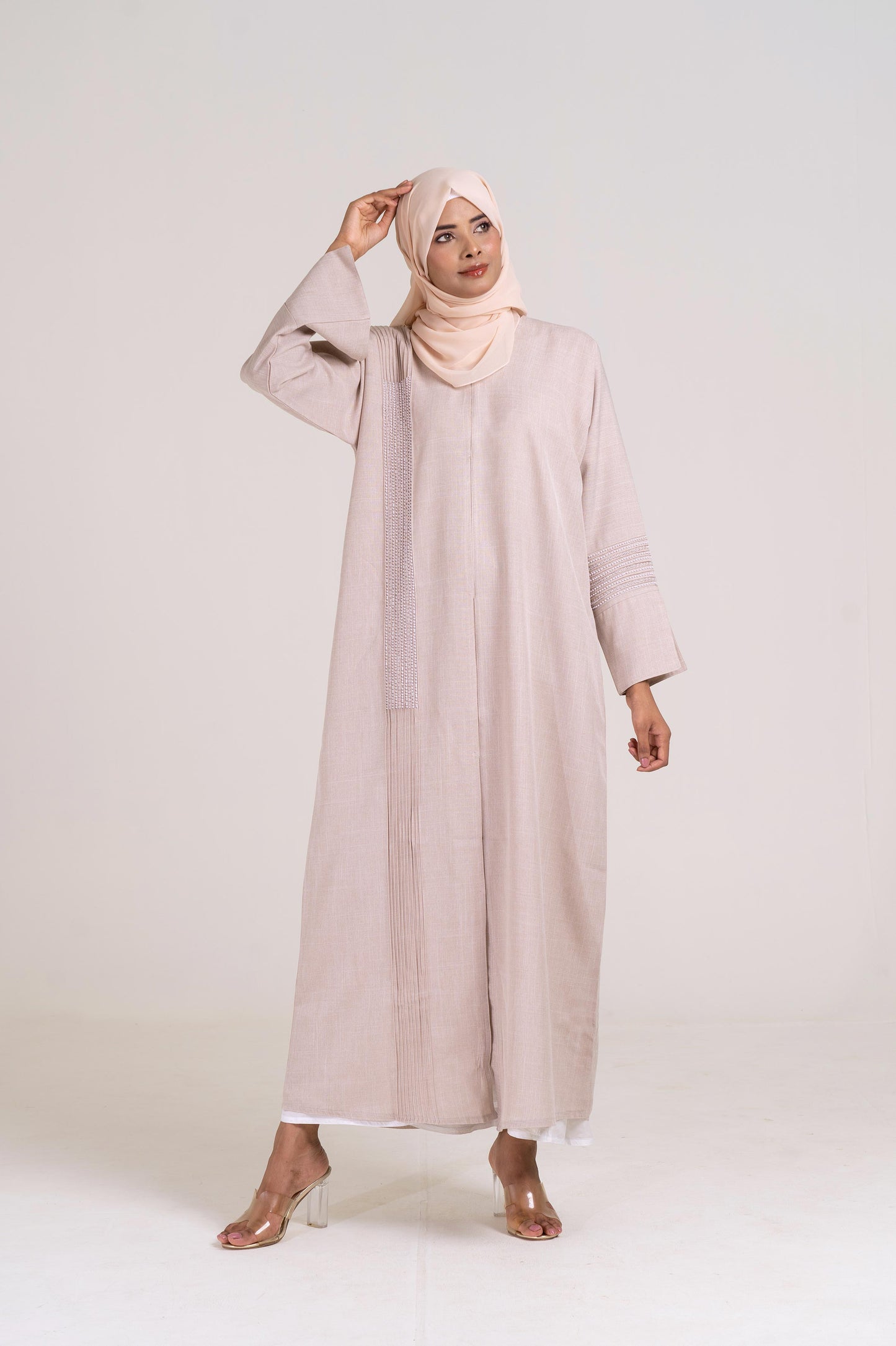 Cherie Cream Abstract Buttoned Abaya