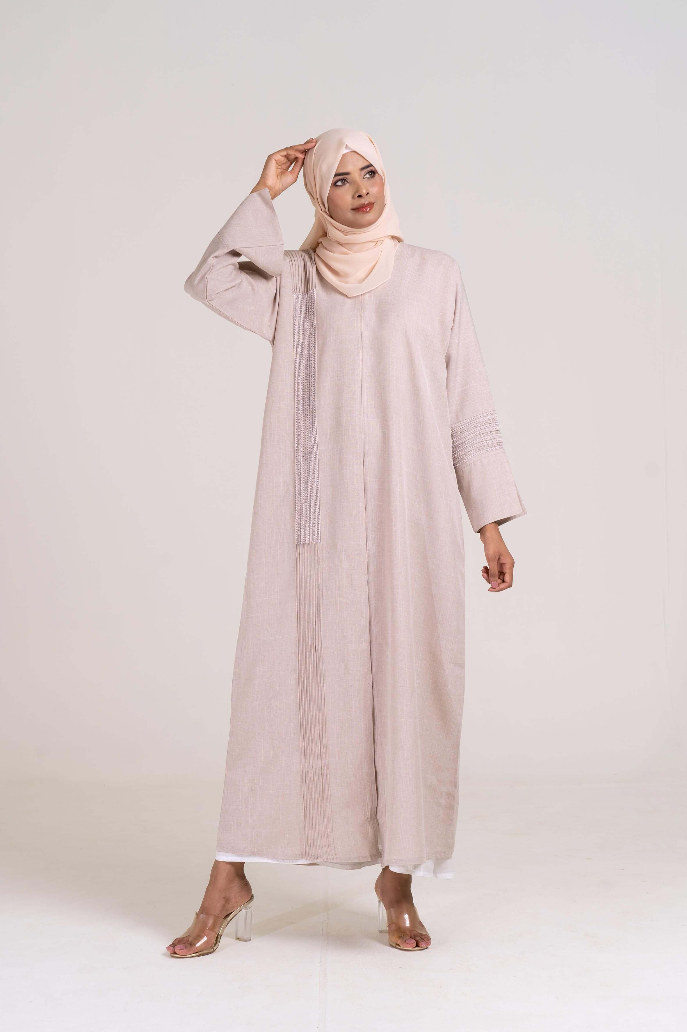 Cherie Cream Abstract Buttoned Abaya Size 54