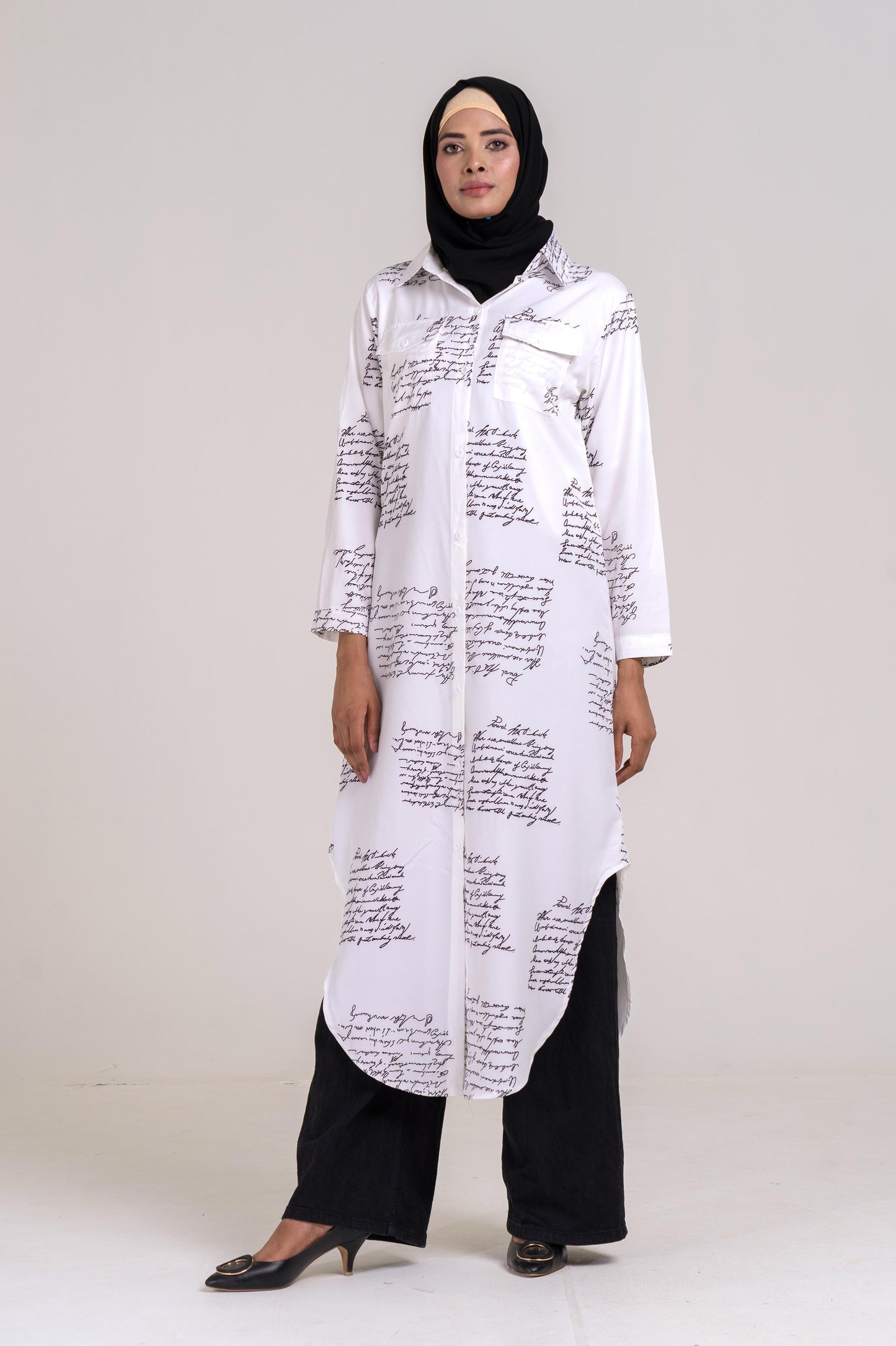 Signature Long Shirt Dress (Black and white)