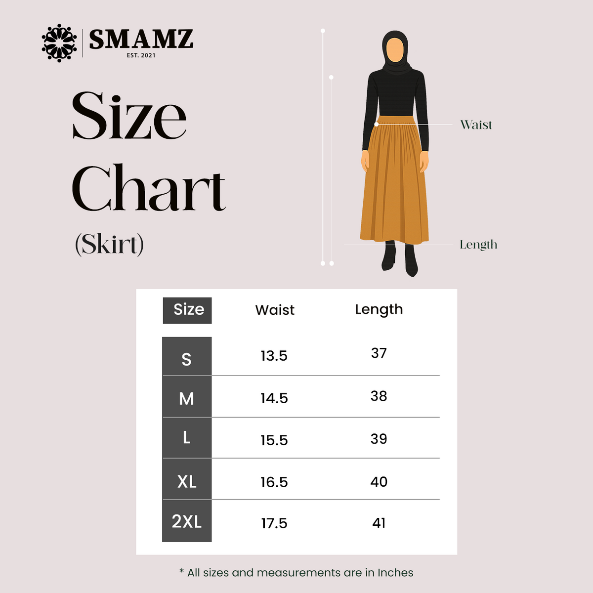 Blue Causal Skirt — size chart