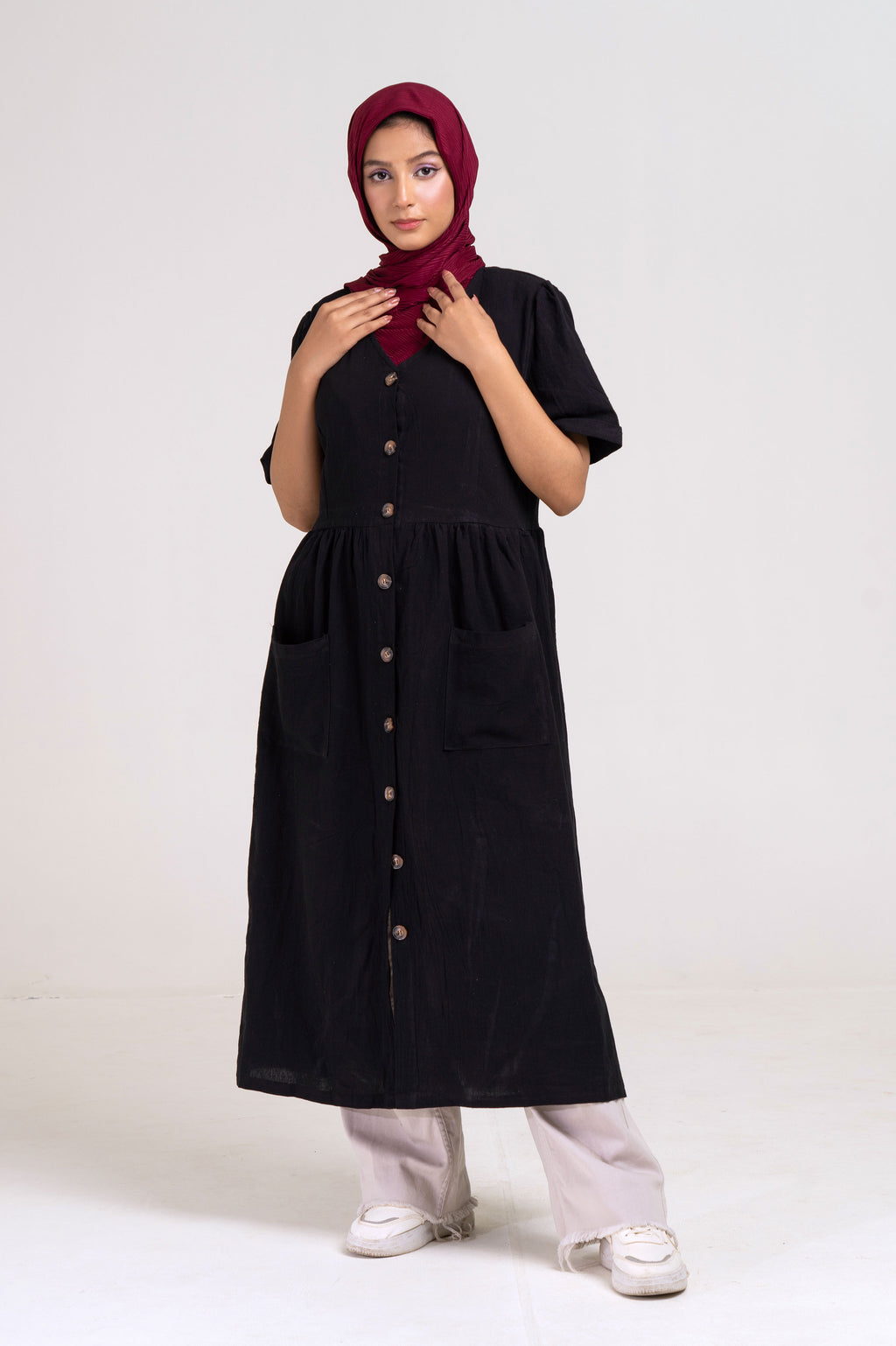 The Casual Button-Down Dress (Black) Size S