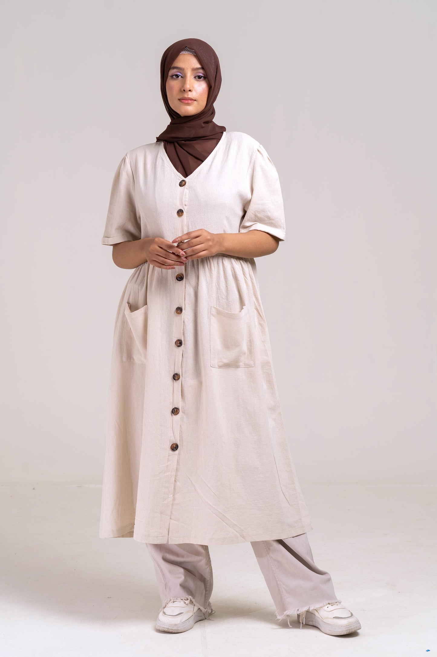 The Casual Button-Down Dress (Stone)