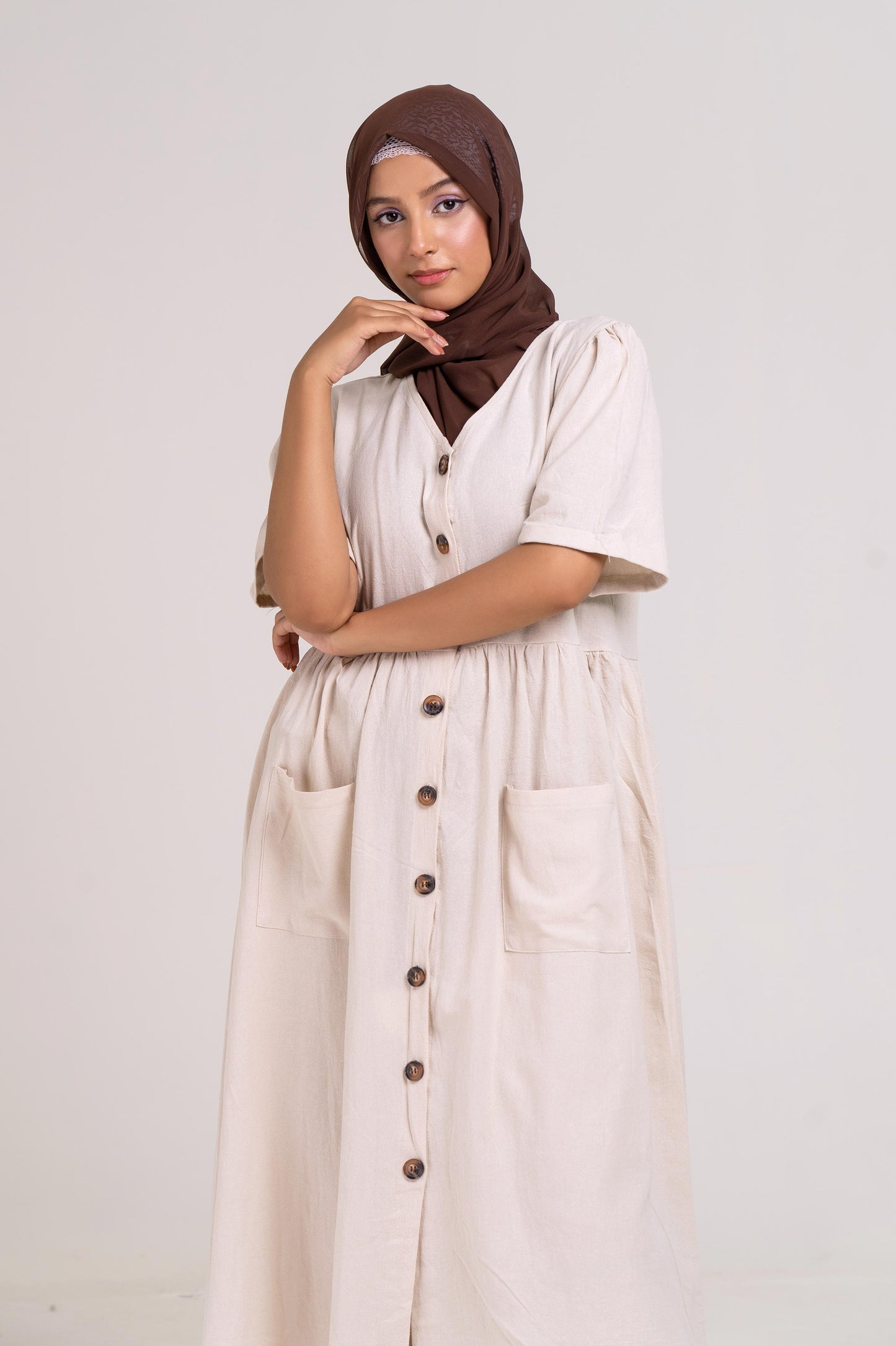 The Casual Button-Down Dress (Stone)