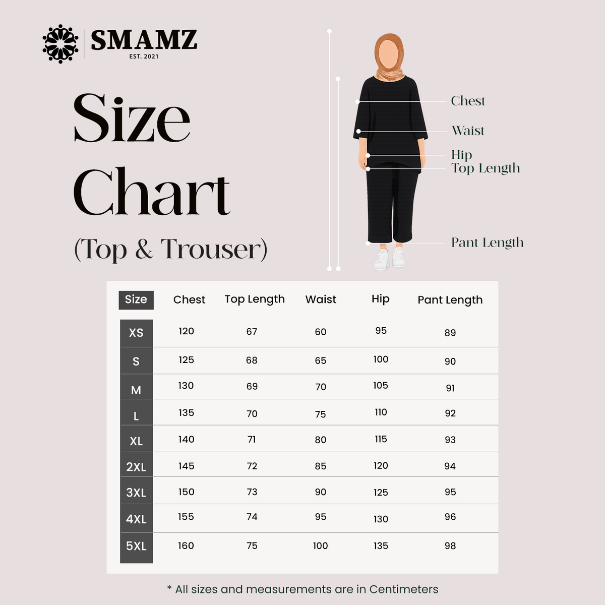 Cotton Top and trouser — size chart