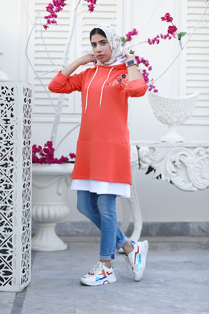 Long Embroidered Hoodie