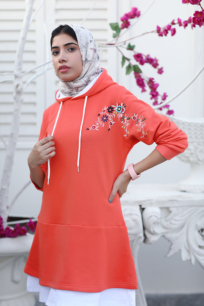 Long Embroidered Hoodie