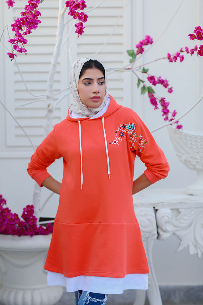 Long Embroidered Hoodie