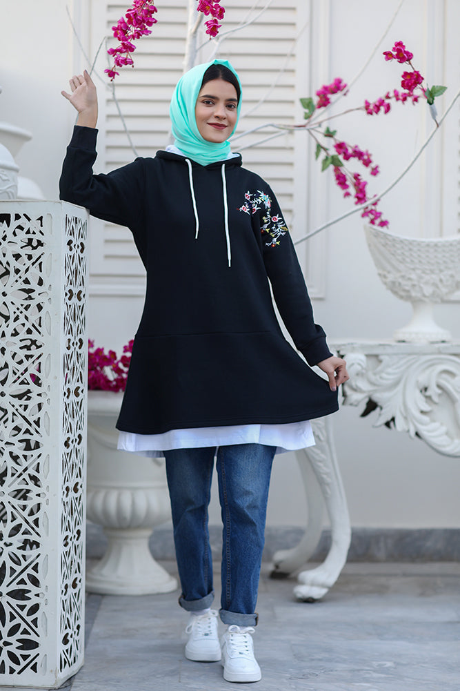 Long Embroidered Hoodie