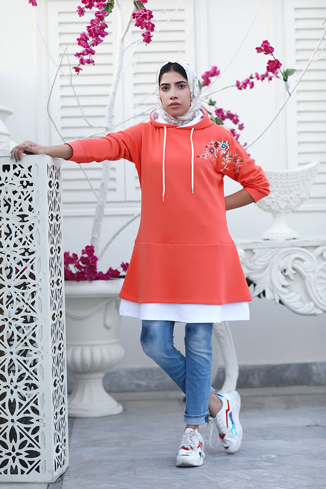 Long Embroidered Hoodie