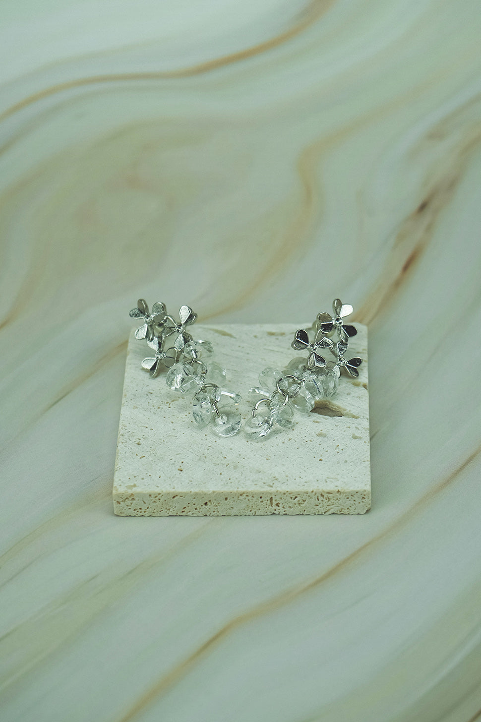 Silver Crystal Tassel Earrings  