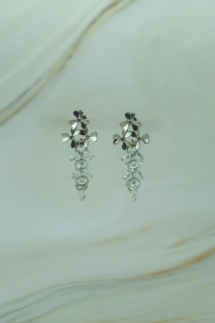 Silver Crystal Tassel Earrings  