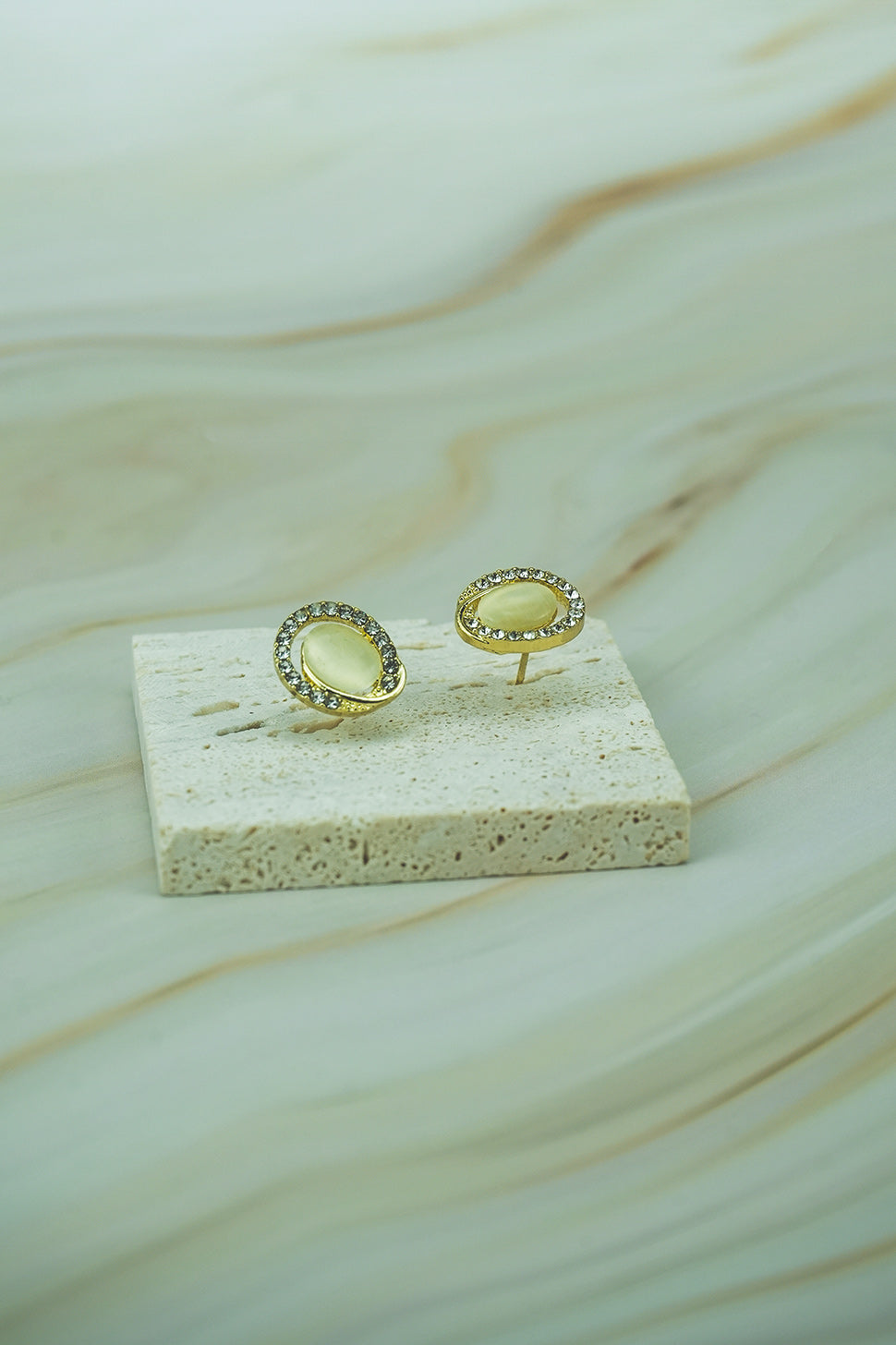 Gold-Plated Cat’s Eye Stud Earrings  