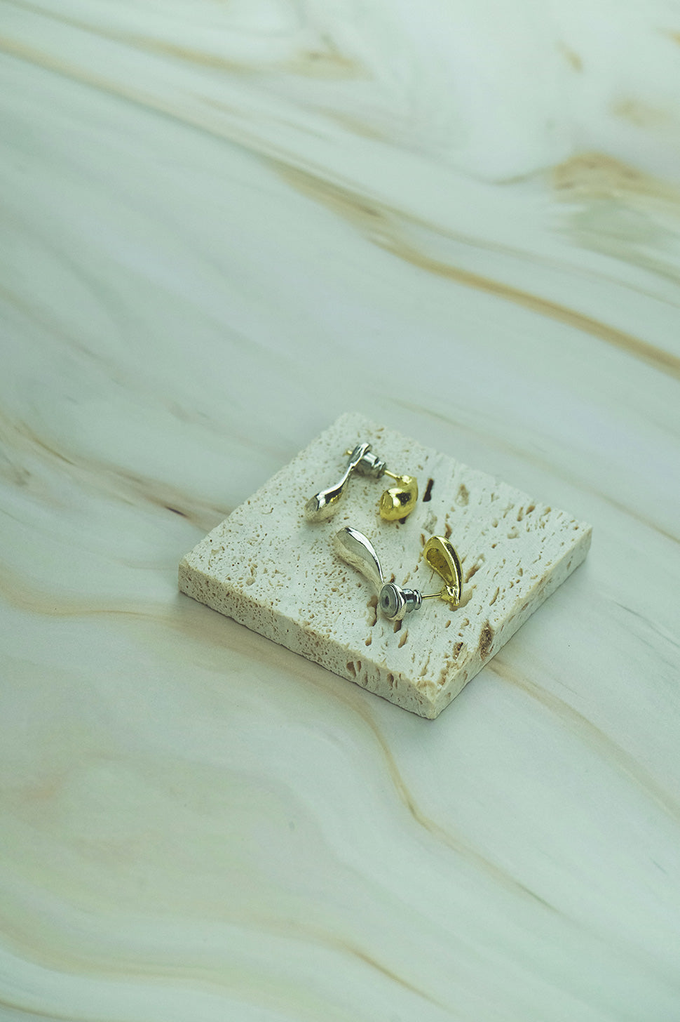 Gold & Silver Teardrop Stud Earrings  