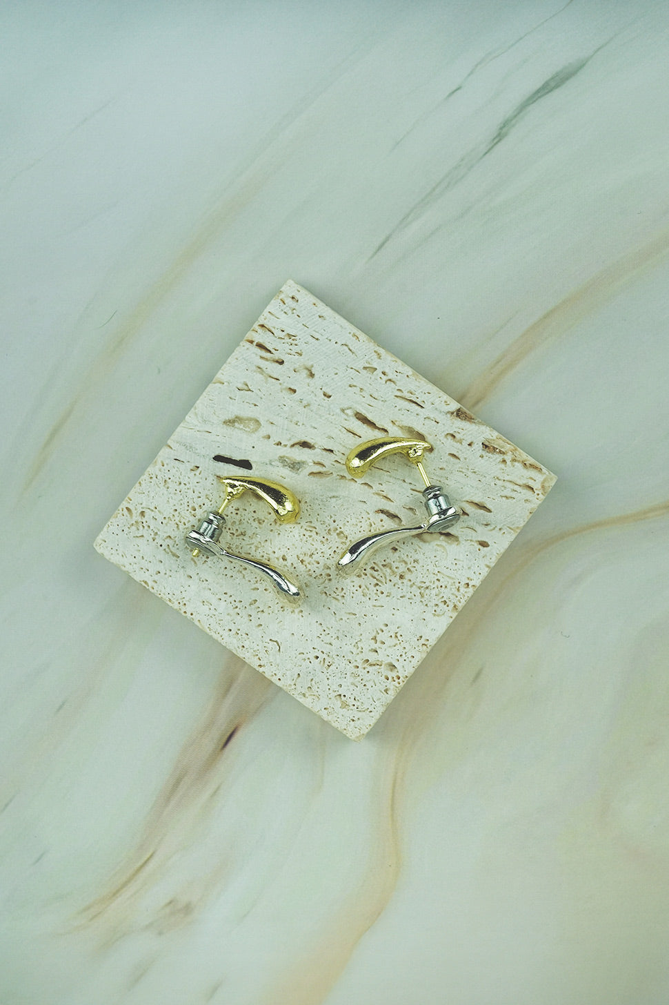 Gold & Silver Teardrop Stud Earrings  