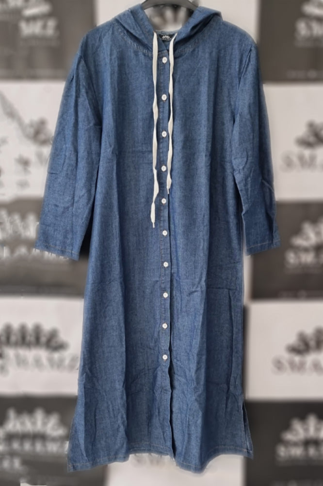 Denim Buttoned Dress,midi hooded dress,smamz modest fashion,smamz formal wea