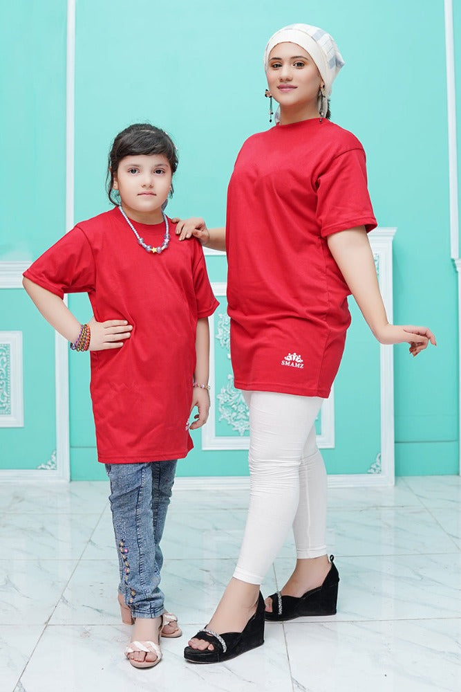 Ladies Red Casual Long T-Shirt