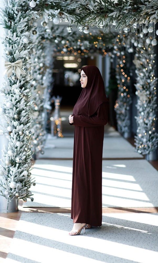 brown burkha abaya,elegant abaya,jibab abaya,prayer abaya,1 piece abaya,smamz abayas,smamz 1 piece abaya