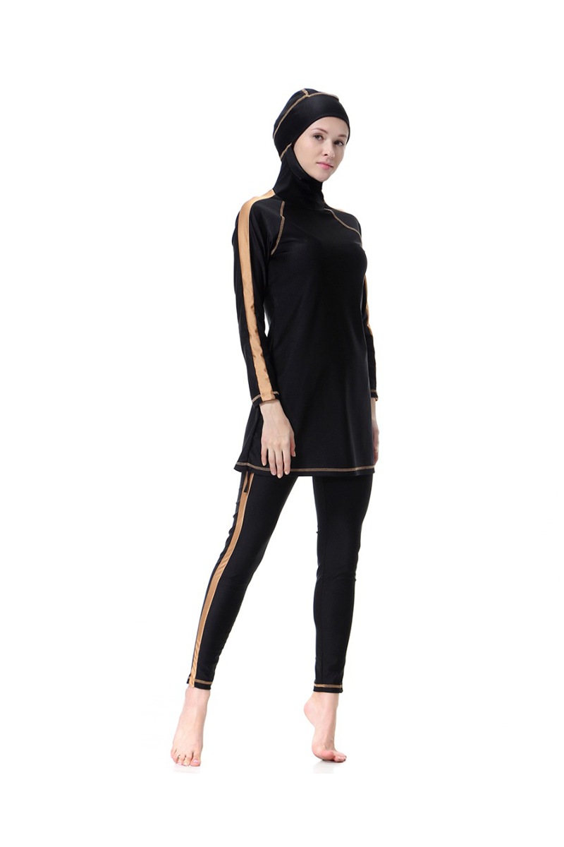 Black & Brown Modest Full-Coverage Swimwear Size XL